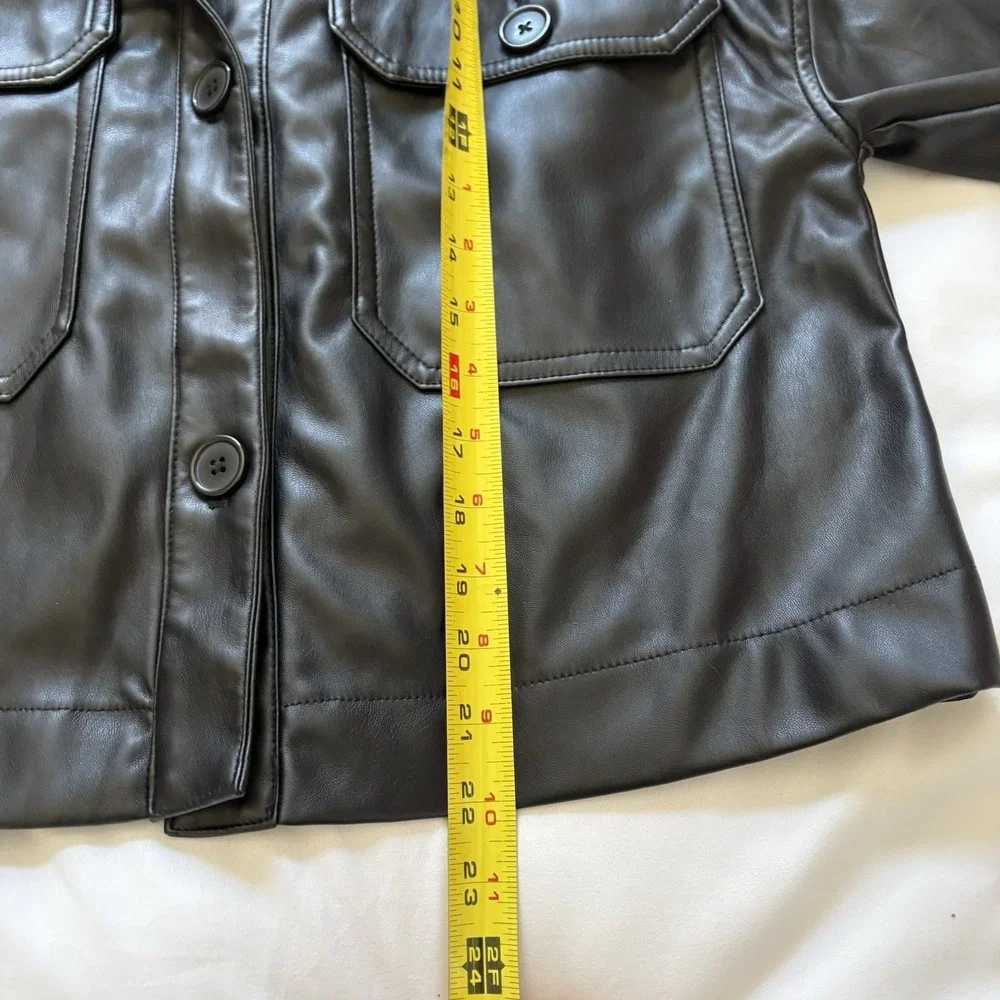 Womens XL Faux Leather Cropped‎ Black Jacket Quiet Luxury Preppy Biker Grunge